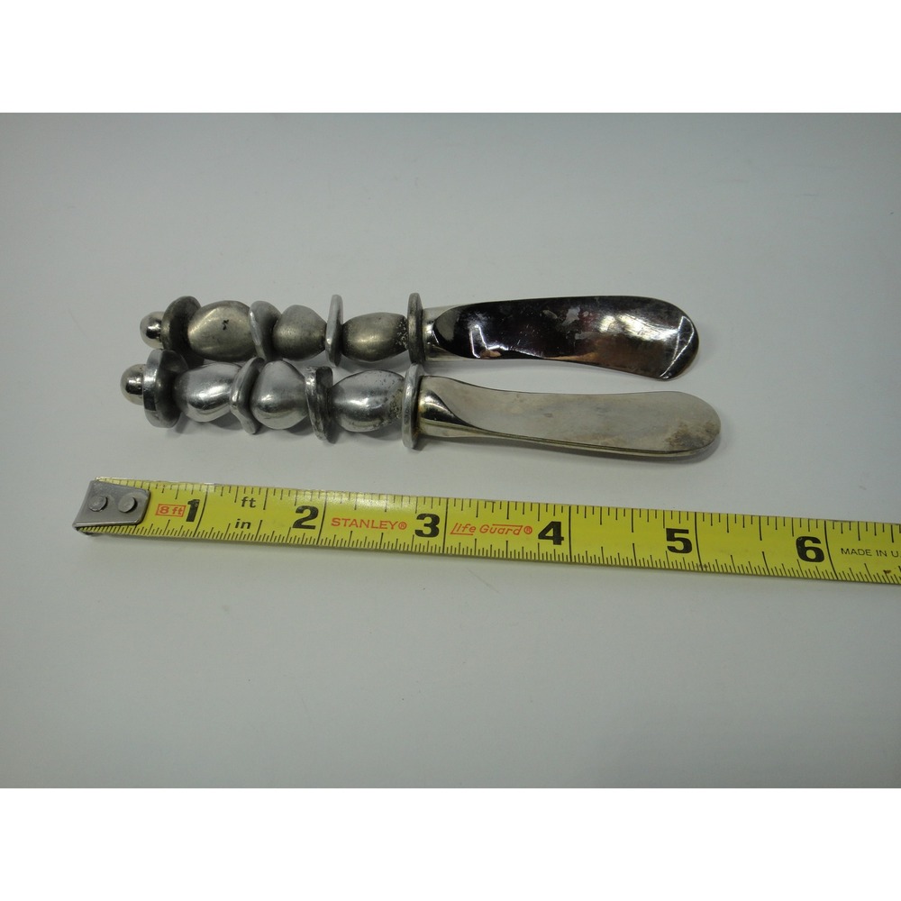 Vintage Sheffield England Abalone Shell Mosaic Butter Knife Spreader Set of 2